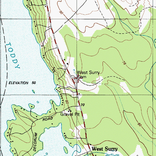 Topographic Map of West Surry Cemetery, ME