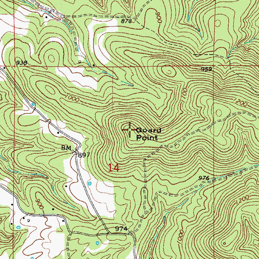 Topographic Map of Goard Point, AR
