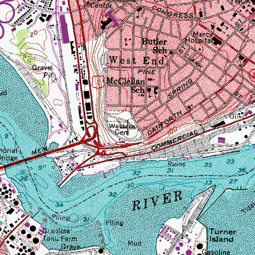 Topographic Map of Western Cemetery, ME