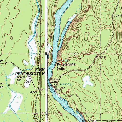 Topographic Map of Whetstone Falls, ME
