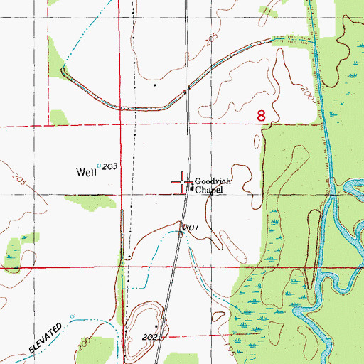 Topographic Map of Goodrich, AR
