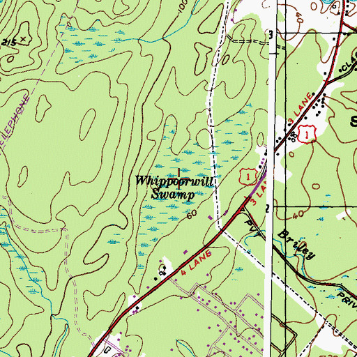 Topographic Map of Whippoorwill Swamp, ME