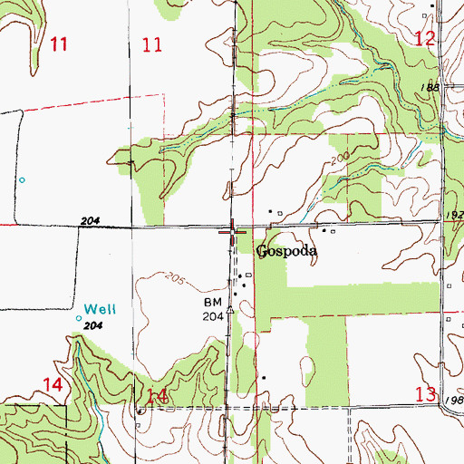 Topographic Map of Gospoda, AR