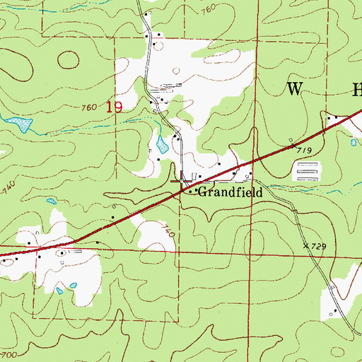 Topographic Map of Grandfield, AR