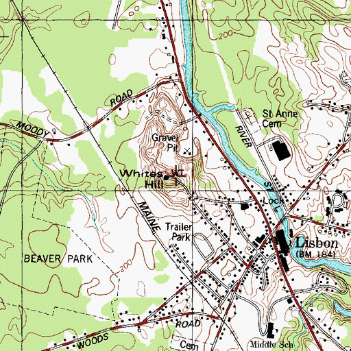 Topographic Map of Whites Hill, ME