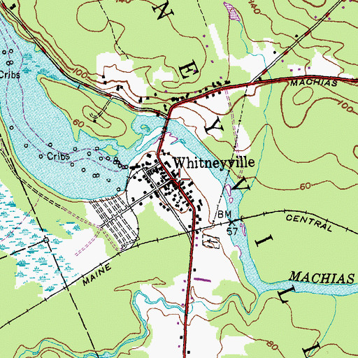 Topographic Map of Whitneyville, ME