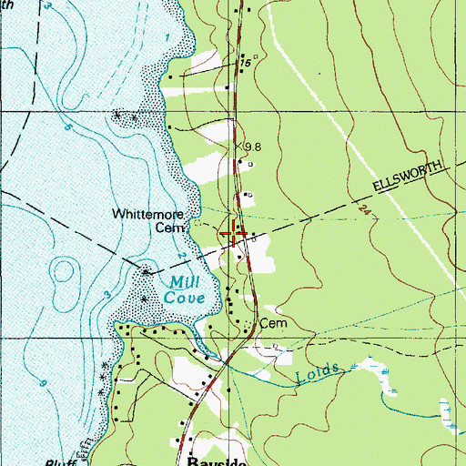 Topographic Map of Whittenmore Cemetery, ME