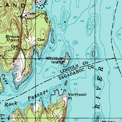 Topographic Map of Whittum Island, ME