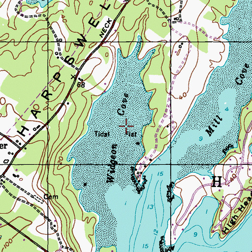 Topographic Map of Widgeon Cove, ME