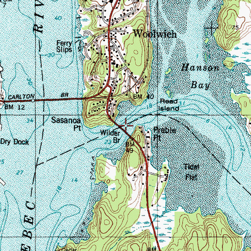 Topographic Map of Wilder Bridge, ME