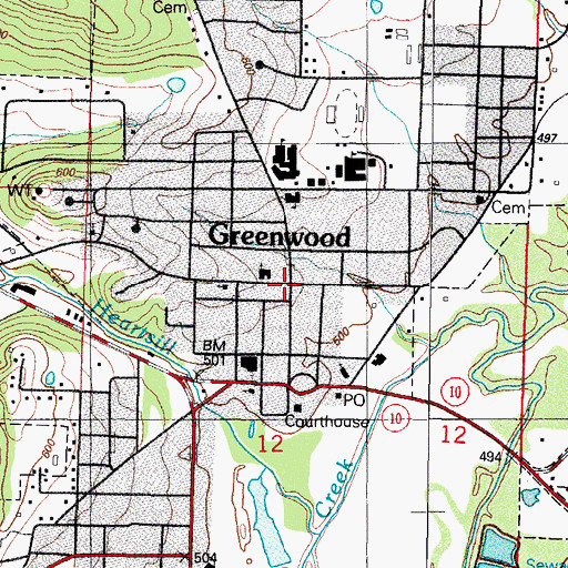Topographic Map of Greenwood, AR
