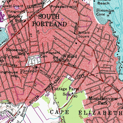 Topographic Map of Willard School, ME