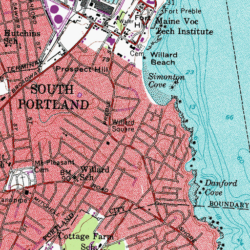 Topographic Map of Willard Square, ME