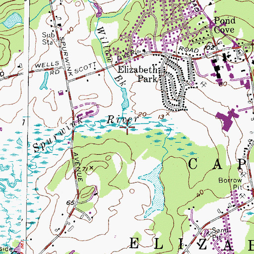 Topographic Map of Willow Brook, ME