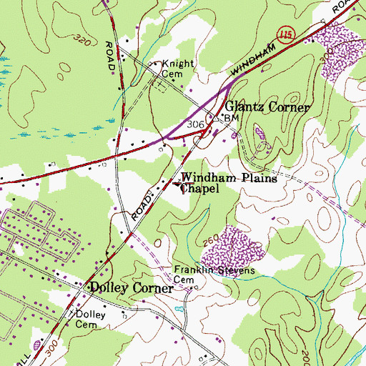 Topographic Map of Windham Plains Chapel, ME
