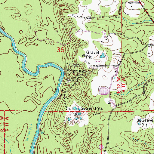 Topographic Map of Gum Springs, AR