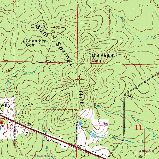 Topographic Map of Gum Springs Hill, AR