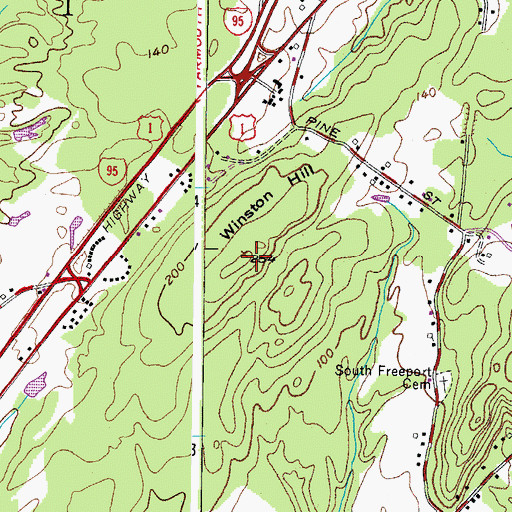 Topographic Map of Winston Hill, ME