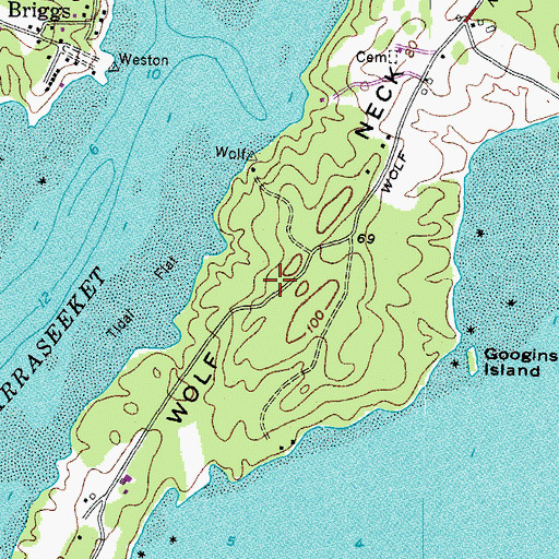 Topographic Map of Wolf Neck, ME