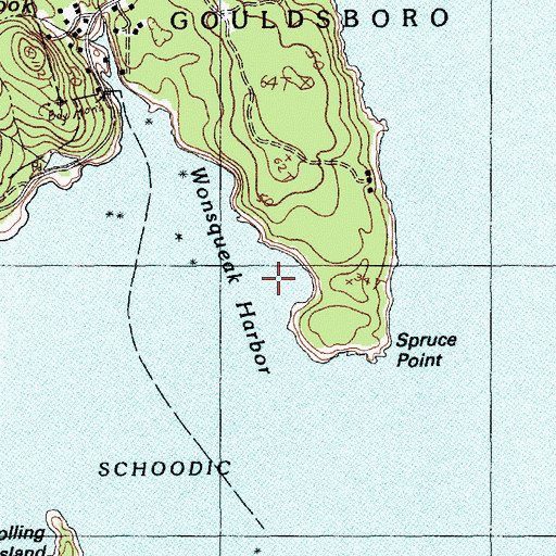 Topographic Map of Wonsqueak Harbor, ME