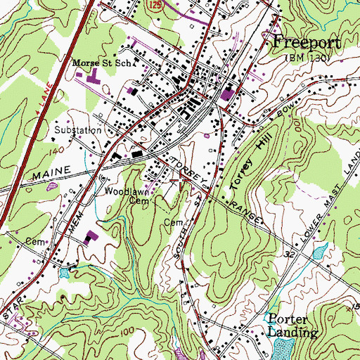 Topographic Map of Woodlawn Cemetery, ME
