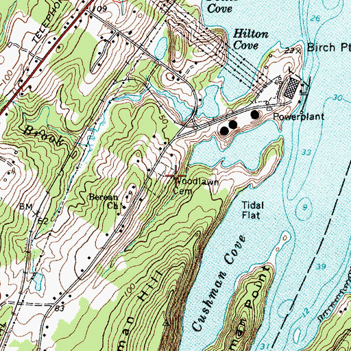 Topographic Map of Woodlawn Cemetery, ME