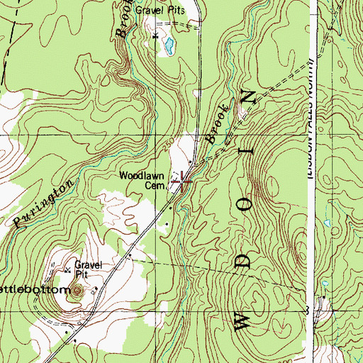 Topographic Map of Woodlawn Cemetery, ME