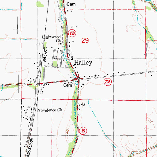 Topographic Map of Halley, AR