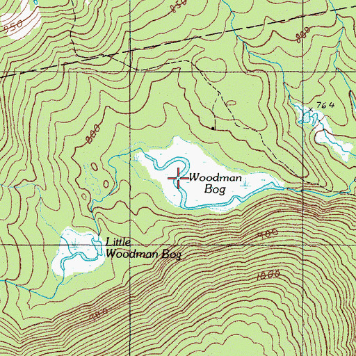 Topographic Map of Woodman Bog, ME