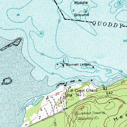 Topographic Map of Wormell Ledges, ME