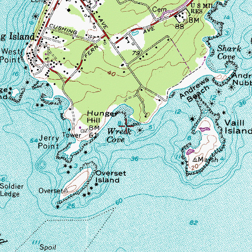 Topographic Map of Wreck Cove, ME