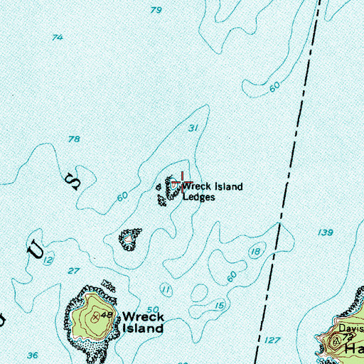 Topographic Map of Wreck Island Ledges, ME