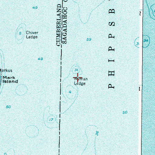 Topographic Map of Wyman Ledge, ME