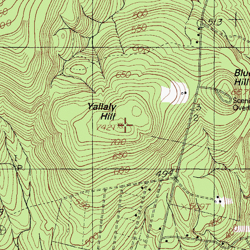 Topographic Map of Yallaly Hill, ME