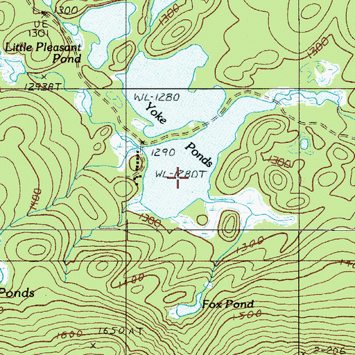 Topographic Map of Yoke Ponds, ME