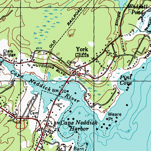 Topographic Map of York Cliffs, ME