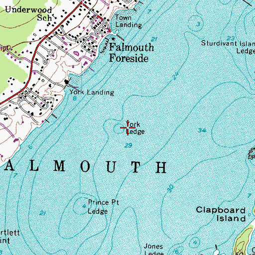 Topographic Map of York Ledge, ME