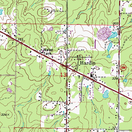 Topographic Map of Hardin, AR