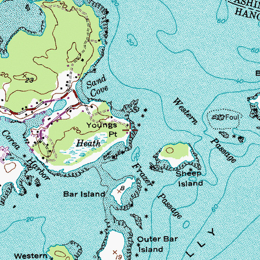 Topographic Map of Youngs Point, ME