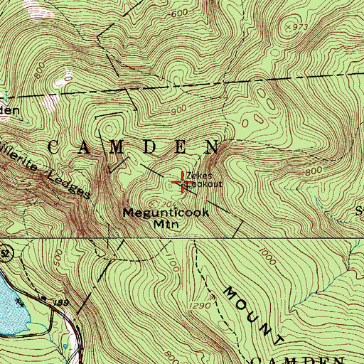 Topographic Map of Zekes Lookout, ME