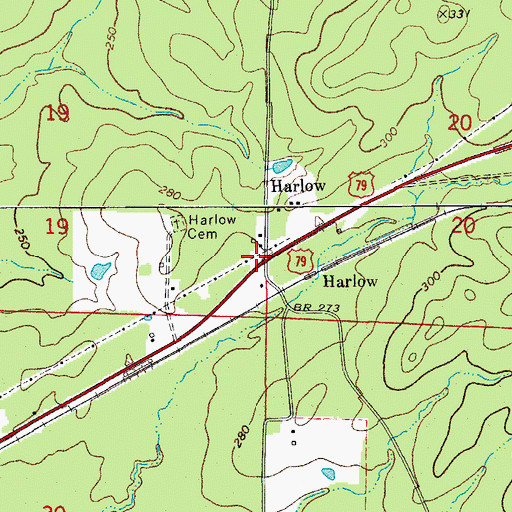 Topographic Map of Harlow, AR