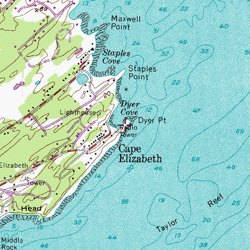 Topographic Map of Cape Elizabeth, ME