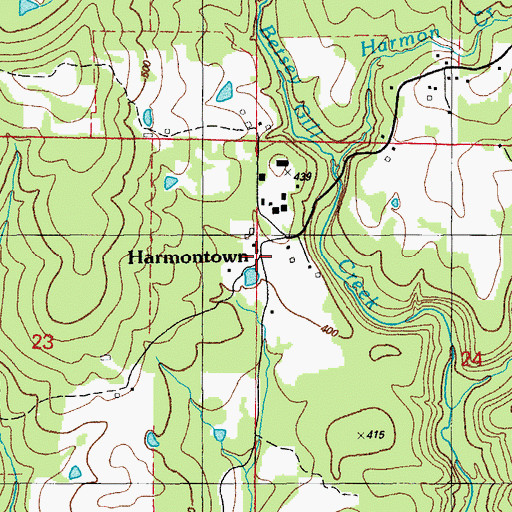 Topographic Map of Harmontown, AR
