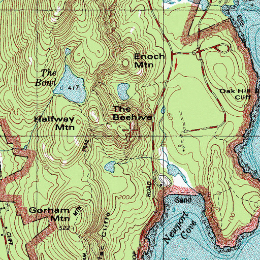 Topographic Map of The Beehive, ME