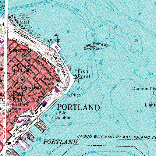 Topographic Map of Fish Point Ledge, ME