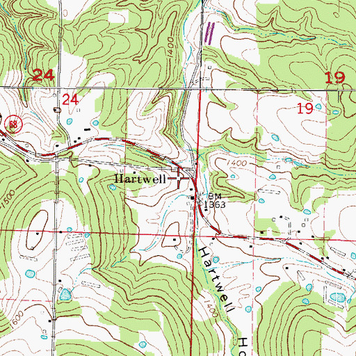 Topographic Map of Hartwell, AR