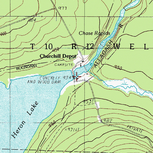 Topographic Map of Churchill Dam, ME