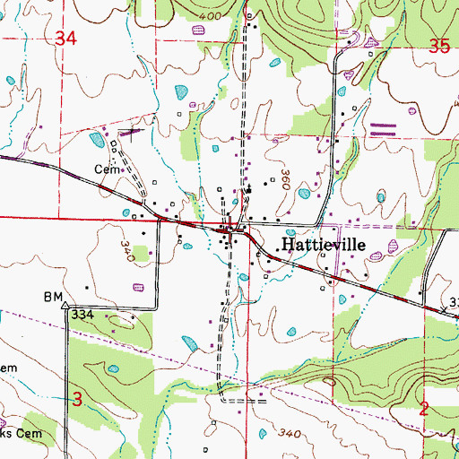 Topographic Map of Hattieville, AR
