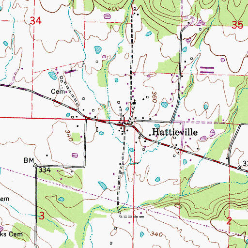 Topographic Map of Hattieville, AR