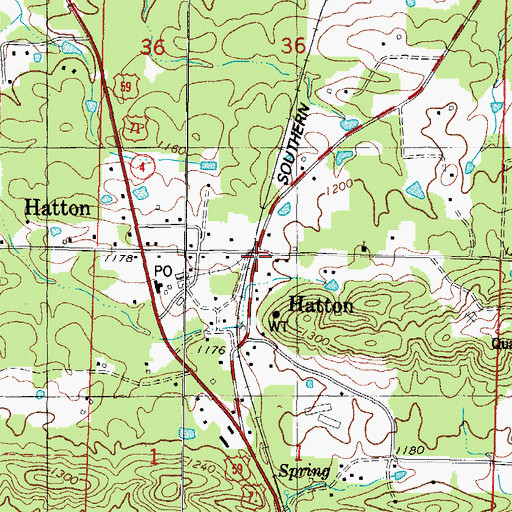 Topographic Map of Hatton, AR